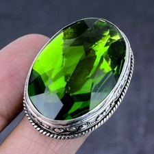 Natural Peridot Gemstone Handmade 925 Steling Silver Jewelry Ring Size 9 Gift k2