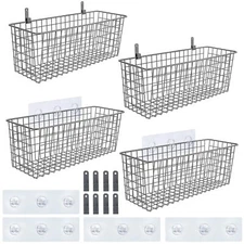 4 Set Extra Large Hanging Wall Basket for Storage Wall Mount Sturdy Steel Wire B
