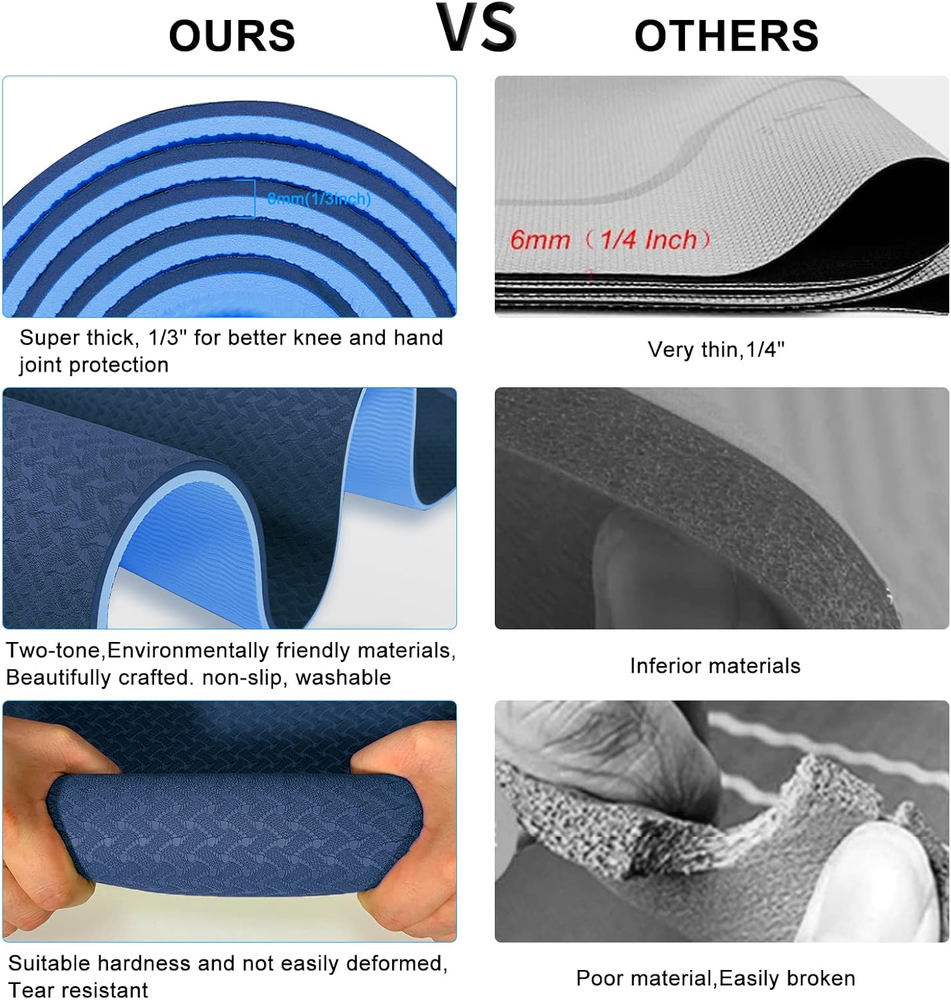 8mm Extra Thick Non-Slip TPE Yoga Mat - Eco-Friendly High-Density Exercise Mat