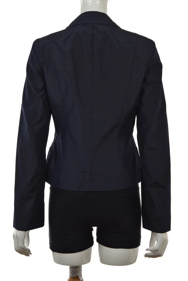Rene Lezard Womens Blazer Size 38 Navy Blue White Silk Long Sleeve Career Jacket - Image 2 of 4