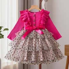 Girl's Pink Ruffled Knit Dress Tan Polka Dot Layered Tutu Size 3-4T NWT