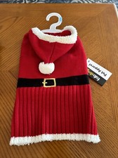 FabDog Apparel Holiday Hooded Sweater, Red Santa Suit, Size S 11"-13"