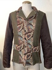 Orvis patchwork jacket paisley tapestry felted Ribknit size 8 0723 