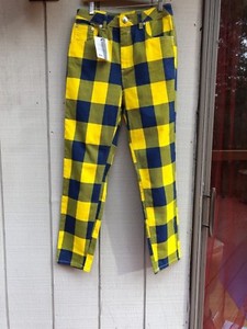 yellow and blue plaid pants