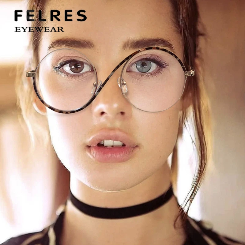 Asymmetrical Anti Blue Light Reading Glasses For Women Round Half Frame Glasses