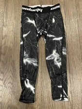 Mens jock black lightening Shiny Spandex Tights 3/4 Compression Pants XS