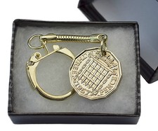 BRITISH BRASS THREE PENCE COIN KEYRING CHOICE OF YEAR 1937-1967 BIRTHDAY