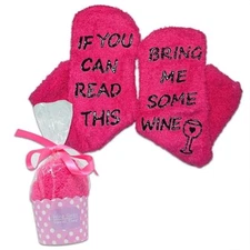 Luxury Fuzzy Wine Socks in Cupcake Gift Packaging | Gifts for Women 🩷🩷🩷
