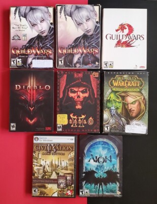 8 PC games mixed LOT ** GUILD WARS, DIABLO, WoW ** Complete/Good-Very Good