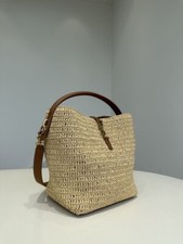 $3200 Saint Laurent Le 37 Raffia Bucket Bag