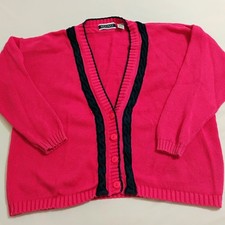 Vintage 90s Cardigan Pink Preppy Tennis Sweater Size Large County Seat Nuovo