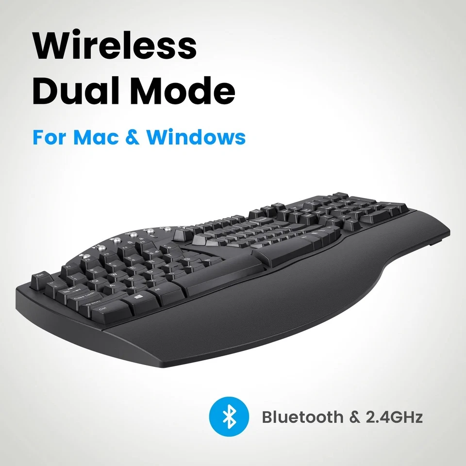 Perixx PERIBOARD-612B Wireless Ergonomic Keyboard – Bluetooth & 2.4GHz, Black - Image 3 of 4