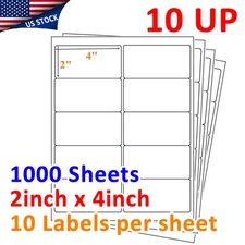 1000 Sheet 2" x 4" Address Shipping Mailing Postage Labels 10 Up Self Adhesive