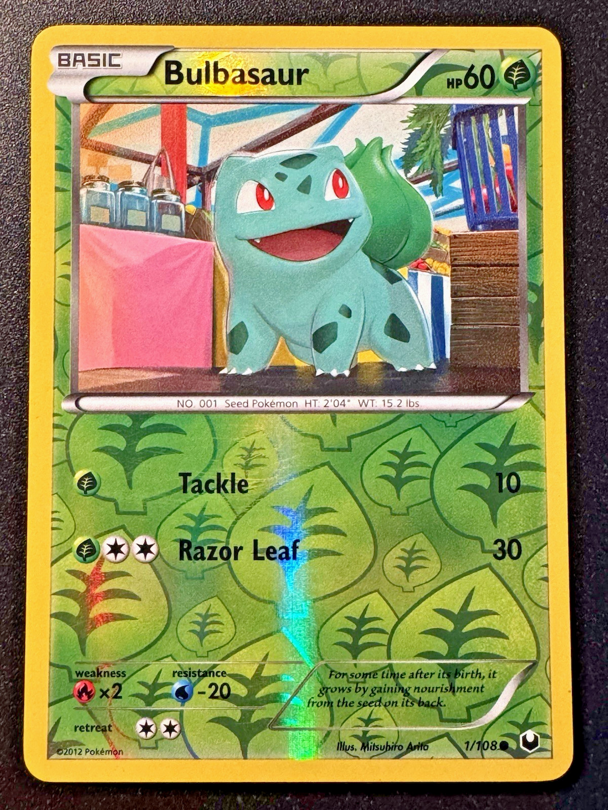 Bulbasaur 1/108 BW Dark Explorers Pokemon Card Reverse Holo Foil Rare Near Mint