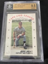 1988 CAPE COD LEAGUE PROSPECTS P&L JEFF KENT ROOKIE CARD GEM MINT #169 BGS 9.5. rookie card picture