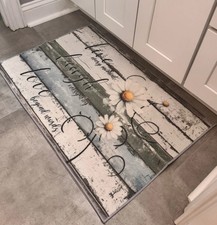 Farmhouse Kitchen Rug 24x36 Non Slip Daisy Floral Rubber Back Floor Mat