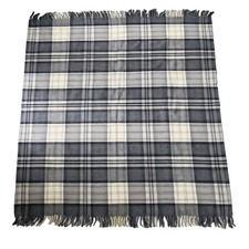 Tweedmill 100 Pure New Wool Throw Blanket Gray Plaid Fringe British