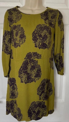 White Stuff Green Purple Tree Print Tunic Dress Viscose 3/4 Sleeve UK 8