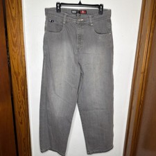 Y2K Southpole Jeans 34 Grey Red Tab Baggy Wide Loose Grunge Skater Pinkman