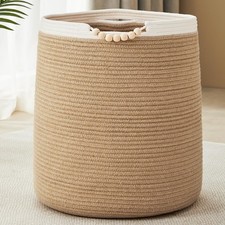 65L Woven Jute Laundry Hamper Basket for Clothes Boho Wicker Rope Baskets for...