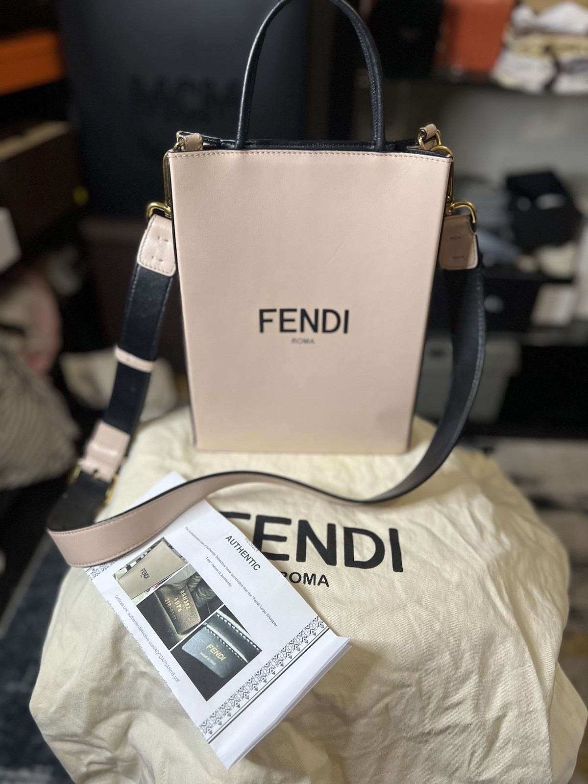 Fendi Sunshine Mini Leather Tote Bag in Signature Print