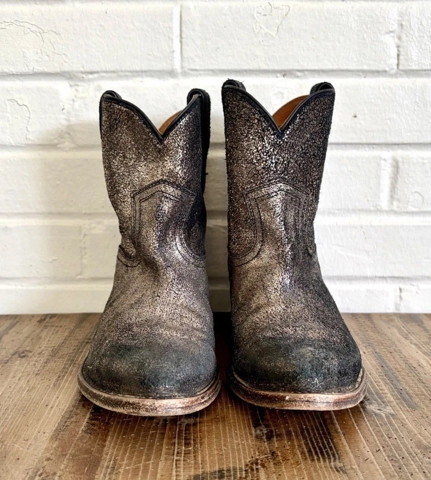 FRYE Billy Western Style Short Booties in Brushed Metallic Women’s SZ 8 VGUC - Image 4 of 4