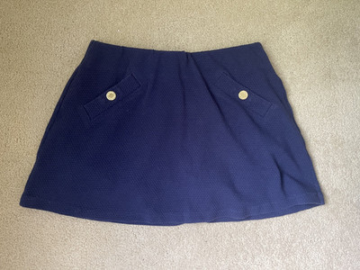 Lilly Pulitzer Navy Blue Textured Knit Skort Gold Buttons Women's XS