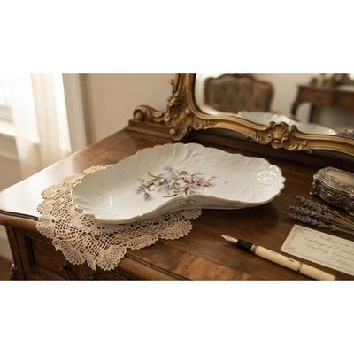 Wolf Creek Porcelain Trinket Dish Floral Lilac Gold Rim Kidney Jewelry Tray