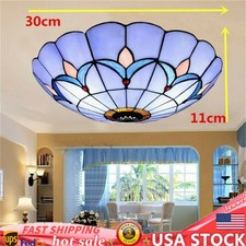 12" Flush Mount Ceiling Light Tiffany Style Stained Glass Shade Lamp Fixture