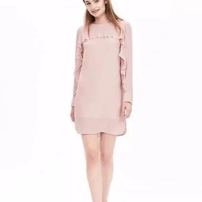 Banana Republic Women's Ruffle-Front Dress in Pink Bubbles Size 12 Petite - NWT