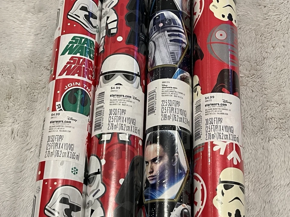 Lot of 4 Star Wars Hallmark Christmas Wrapping Paper Heavy Wrap 30” Long - Image 3 of 4