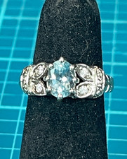 925 Sterling Silver Ring with Light Blue  Clear Stones Size 6