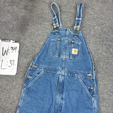 Carhartt Denim Bib Overalls R07 DST Size 34x32 Medium Wash Medium Wash Blue