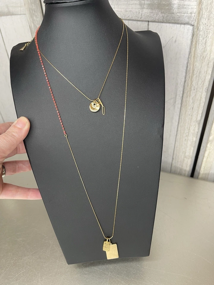 Anthropologie Serefina 14K Gold Plated Necklace Charm Minimalist Beaded - Image 2 of 3