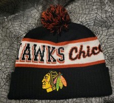 Mitchell Ness Chicago Blackhawks Beanie Knit Hat Cuffed Pom NHL Cap Hockey