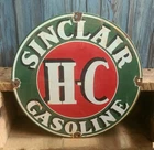 Vintage Sinclair HC Gasoline Porcelain Metal Gas Pump Plate Sign