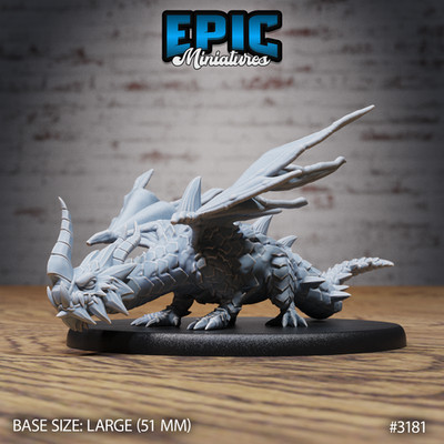 D&D Miniature - Young Horn Dragon (Large)- 3D Model Print DnD RPG Figur Druck