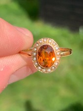 18ct gold citrine seed pearl cluster ring Victorian 2.1 grams
