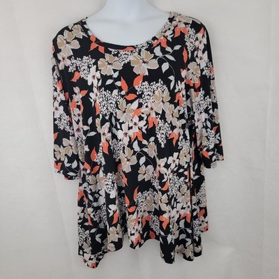 WOMAN WITHIN Womens Top Sz 1X 2X Office Floral Stretch Halloween Sharkbite