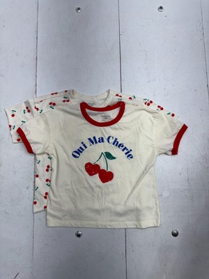 Grayson Mini 2 Pack White Cherry Print Short Sleeve T Shirt Girls Size 5T