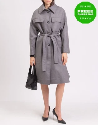 PVP €475 Abrigo de franela MARCIANO ADIVINAR IT44 US8 UK12 L mezcla de lana gris - Imagen 1 de 4