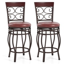 26" Swivel Bar Stools Set of 2 w/ Upholstered Seat Scroll Backrest Footrest