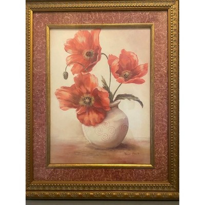 A framed art piece identified as ''Amanda's Poppies'' by the artist Vivian Flasch.