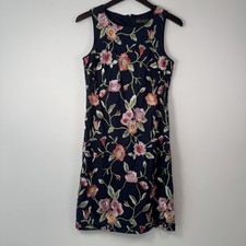 Jessica Howard Floral Embroidered Sleeveless Dress Women's Size 6 Navy Blue