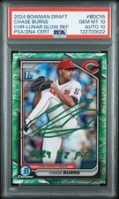 CHASE BURNS SIGNED 2024 BOWMAN CHROME LUNAR GLOW REFRACTOR 1ST RC PSA 10 AUTO 10