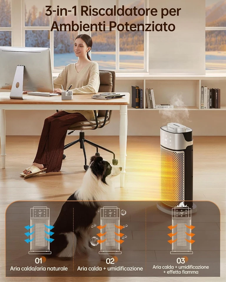 Stufetta Elettrica Con Umidificatore Funzione, 2000W Termoventilatore Ceramico a - Immagine 3 di 4