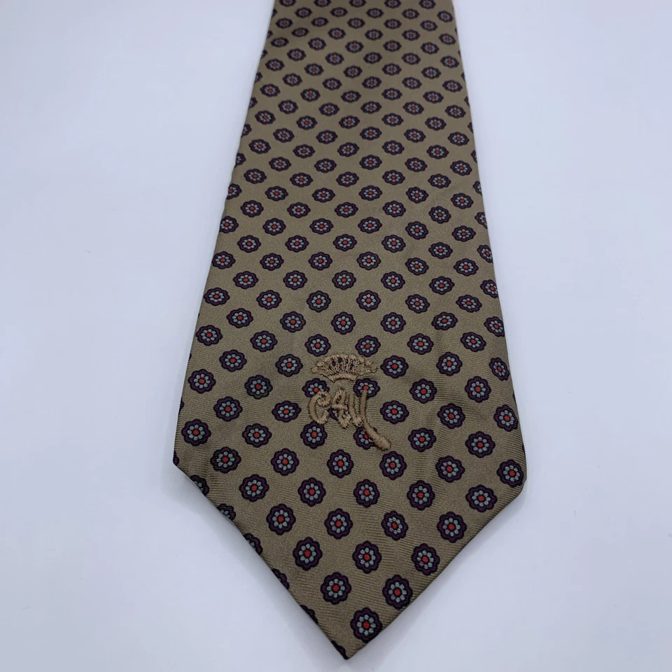 "Corbata Condesa Mara Bordada Logo Marrón Flor Medallón Patrón 55 X 3.25""" Foto 2 de 4