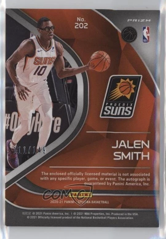 2020-21 Panini Spectra Rookie Jersey Auto /149 Jalen Smith #202 Rookie Auto RC - Image 2 of 2