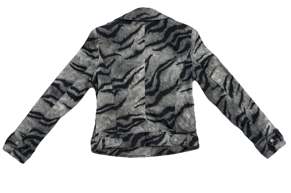 全新 White House 黑色市场 尺寸 4 WHBM 印花摩托车夹克 老虎 灰色/多色 — 第 2/4 张图片