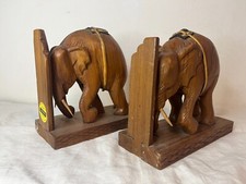 Coppia Fermalibri vintage Merito Siam Teak elefante elefanti scultura fermalibro